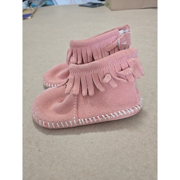 Suede Pink Moccasin Fringe Ankle Boots, Toddler Girl's First Walking Booties 4 - Picture 4 of 9